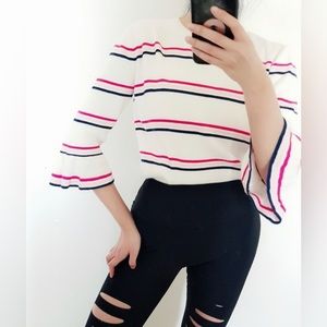 & Other Stories Stripe Bell Sleeve Ribbed Knit Sweater Top